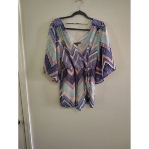 Bailey Blue Chevron Zig Zag Romper Purple Blue Kimono Sleeve V-Neck Small